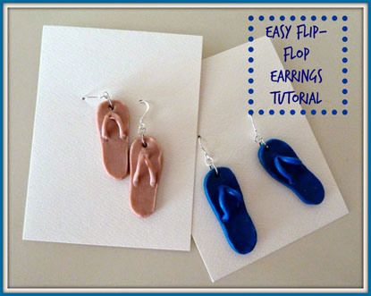 flip-flop-earrings Clay Tips, Earrings Tutorial, Polymer Clay Ornaments, Crafts Easy, Polymer Clay Canes, Polymer Clay Jewelry Diy, Polymer Clay Miniatures, Make It Easy, Clay Jewelry Diy