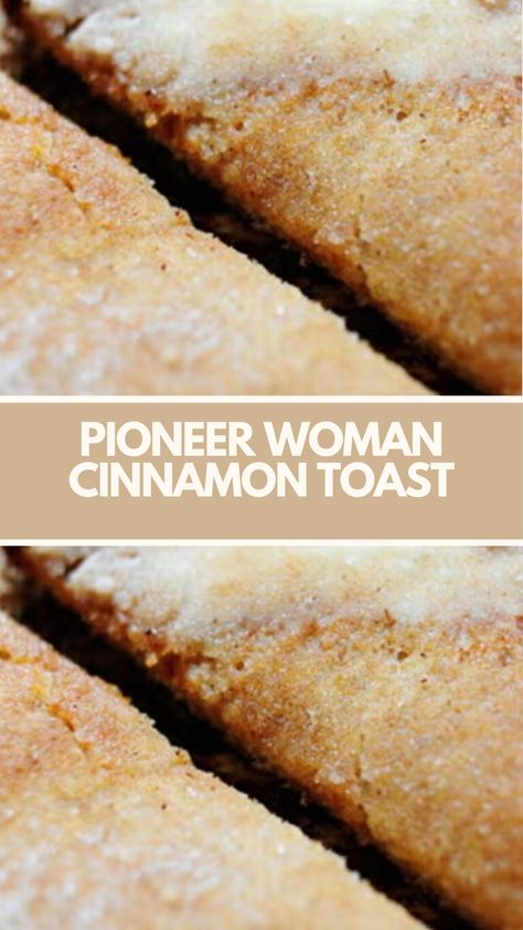 Pioneer Woman Cinnamon Toast, created by Ree Drummond, is made with whole wheat bread, salted butter, sugar, ground cinnamon, vanilla extract, and a hint of nutmeg. This easy cinnamon toast recipe creates a tasty breakfast or snack that takes about 15-20 minutes to prepare and can serve up to 8 people. Pioneer Woman Cinnamon Toast, Easy Cinnamon Toast, Pioneer Woman Desserts, Cinnamon Toast Recipe, Pioneer Kitchen, Tasty Breakfast, Cinnamon Toast, Cinnamon Bread, Ree Drummond