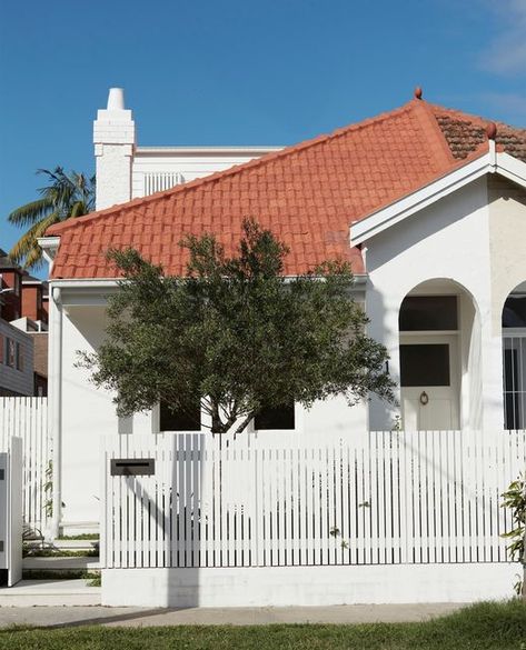 Homes To Love on Instagram: "Channelling a love of timber from their native Queensland, the owners worked with @handelsmannkhaw to conjure a characterful, light-filled house in a beachside suburb.⁠ ⁠ "We wanted to create a classic and timeless space," says homeowner Kate Cottee. "We sourced a small selection of furniture to complement our own more vintage pieces. We didn't want the house to feel shiny and new, rather a comfortable ambience that felt lived in from day one."⁠ ⁠ Tap the link in our Brick And Timber Fence, White Batten Fence, White Timber Fence, Art Deco Fence, White Brick Fence, Bungalow Fence, Coastal Fence, Batten Fence, Terracotta Roof House