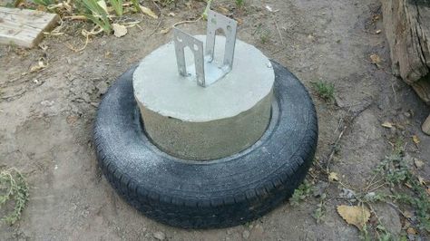 Anchor a deck? Diy Tire Projects, Plastic Bottle Crafts Recycled, Tire Projects, Deck Footings, Diy Tire, Concrete Bags, Tire Chairs, Reuse Old Tires, Tire Swings