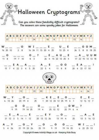 Halloween Cryptograms Halloween Cryptogram, Silly Halloween, Halloween Activity Sheets, Halloween Classroom Activities, Homeschool Holidays, Halloween Puzzles, Halloween Jokes, Halloween Worksheets, Substitute Teaching