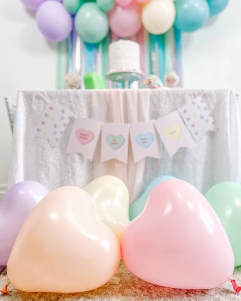 A Sweetheart Valentine's Day Party | CatchMyParty.com Sweetheart One First Birthday, Sweetheart Birthday Party, Valentines Birthday Party, Day Party Ideas, Valentine Candy Hearts, Valentines Birthday, Heart Party, Valentine's Day Party, Conversation Hearts