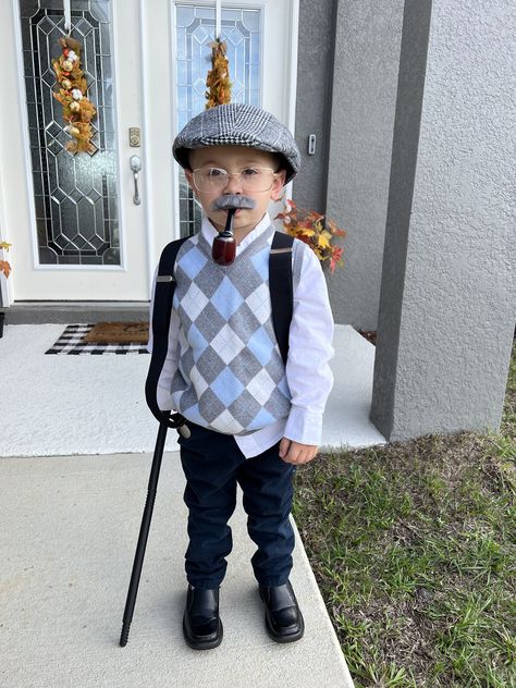 100 Days Of School Dress Up Old Man, Old Man Costume For Kids, Grandpa Costume, Old Man Costume, Crochet Halloween Costume, 100 Días De Clases, Dress Up For Boys, Grandpa Outfit, Old School Outfits