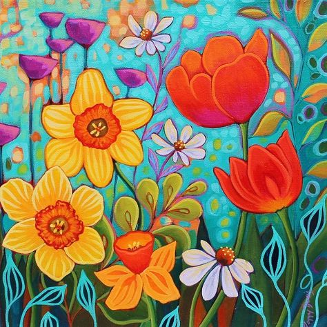 Ako Kresliť, Unstretched Canvas, Spring Painting, Acrylic Painting Techniques, Tile Murals, Flower Art Painting, Whimsical Art, 그림 그리기, Flower Drawing