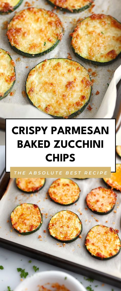 Image for Crispy Parmesan Baked Zucchini Chips Baked Garlic Parmesan Zucchini Chips, Air Fryer Zucchini Chips Healthy Snacks, Zucchini Snack Recipes, Crunchy Snacks Healthy, Zucchini Parmesan Bake, Bakes Zucchini, Healthy Snacks Salty, Healthy Zucchini Chips, Homemade Veggie Chips