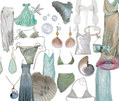 Sirencore Clothes, Sea Nymph Outfit, Sea Nymph Aesthetic Outfit, Sea Witch Aesthetic Outfit, Sea Nymph Aesthetic, Sirens Fashion, Mermaid Summer, Png Polyvore, Beach Png