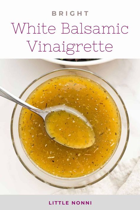 White Balsamic Vinaigrette White Balsamic Vinaigrette Dressing, Balsamic Vinegarette, White Balsamic Vinaigrette, Italian Christmas Recipes, Food Myths, Balsamic Vinaigrette Dressing, White Balsamic, Easy Pasta Dinner, Easy Salad Dressing