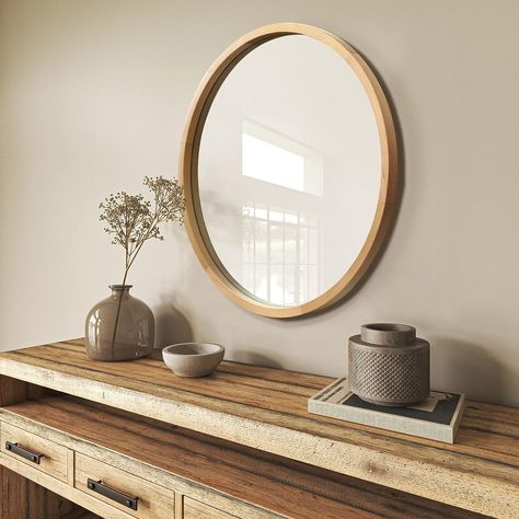 FUWU HOME Wood Round Mirror 24" Circle Wall Mirror Farmhouse Bathroom Vanity Mirror for Living Room Bedroom Entryway Modern Decoration (24" Freely Natural Beech Wood) Wood Round Mirror, Circle Wall Mirror, Mirror Farmhouse, Office Rustic, Entryway Modern, Mirror For Living Room, Farmhouse Mirrors, Natural Wood Texture, Farmhouse Bathroom Vanity