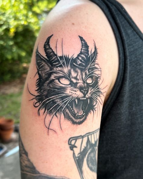 Demon cat 😈😼 Demon Cat Tattoo, Demonic Cat, Demon Cat, Cat Tattoo, Tattoos And Piercings, Drawing Reference, Piercings, Pinterest Likes, Tattoos