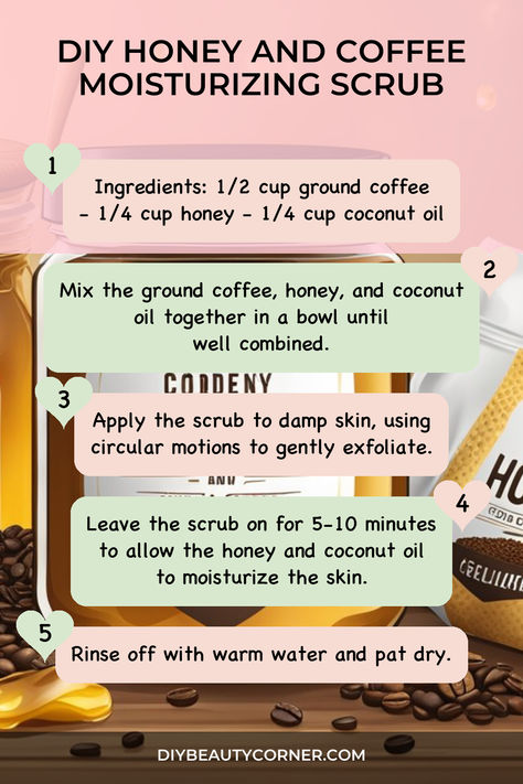 DIY Honey and Coffee Moisturizing Scrub Homemade Exfoliating Scrub, Diy Exfoliating Face Scrub, Natural Exfoliating Scrub, Coffee Scrub Recipe, Homemade Coffee Scrub, Benefits Of Honey, Diy Honey, Coffee Scrub Diy, Homemade Skincare