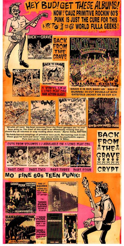 Back From The Grave - Crypt Records.  My favorite series of 60's garage rock! 60s Garage Rock Aesthetic, 60s Garage Rock, Garage Rock Aesthetic, Garage Punk, Rock Band Photos, Rock Aesthetic, 1960s Music, Power Pop, Garage Band