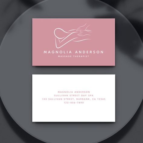 Pink Minimalist Modern | Massage Therapist Business Card - business card Spa Card Design, Massage Business Card, Massage Business Cards, Massage Therapy Business Cards, Message Therapy, Spa Business Cards, Therapy Business, Massage Therapy Business, Pink Minimalist