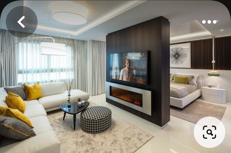 Bedroom Ideas Tv Area, Bedroom With Lounge Area Master Suite, Small Bedroom Lounge Area Ideas, Tv In The Middle Of The Room, Tv In Master Room, Tv Area In Bedroom, Lounge Area In Bedroom, Bedroom Lounge Area Ideas, Main Bedroom Ideas Master Suite