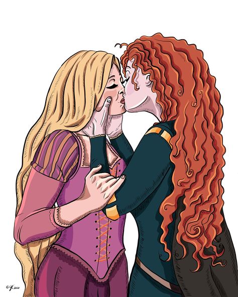 Couple Kissing, Lesbian Art, Romance Art, Commissioned Artwork, Cute Friend Photos, Disney Fan, Disney Lover, Commission Art, Disney Fan Art