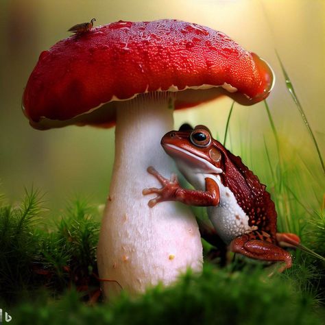 Ai generated Mouse Under Mushroom, Mushroom Refrences Photos, Mushroom Reference Photo, Frogs On Mushrooms, Frog Under Mushroom, Frog Reference, Mushroom Reference, Red Cap Mushroom, Inky Cap Mushroom