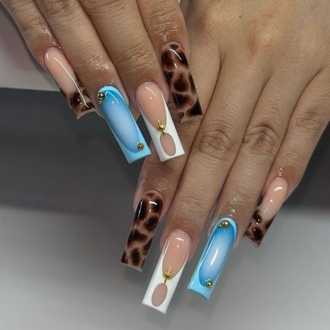 #nails #nailart #nailtech #fall #nail2inspire #nailsart #autumnseason #naildesign #fallnails Blue Cheetah Print Nails, Fall Nails French Tip, Fall Nails French, Blue Aura Nails, Acrylic Nails Fall, Nail Pics, Nails French Tip, Nails Fall Nails, Aura Nails