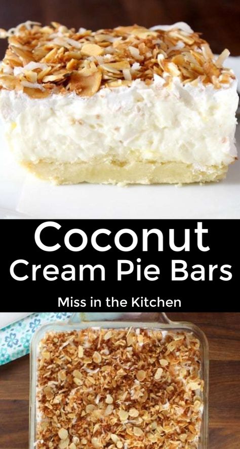 Homemade Coconut Cream Pie, Homemade Coconut Cream, Coconut Cream Pie Bars, Coconut Creme Pie, Coconut Recipes Dessert, Coconut Cream Pie Recipes, Fresh Whipped Cream, Easy Pie Crust, Coconut Dessert