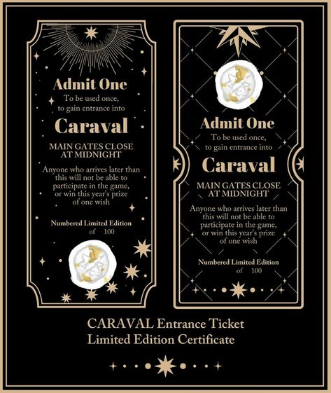 Caraval Ticket, Caraval Bookmark, Deck Of Destiny, Caraval Trilogy, Caraval Book, Stephanie Garber, Pinned Post, Bookmarks For Books, Bubble Stickers