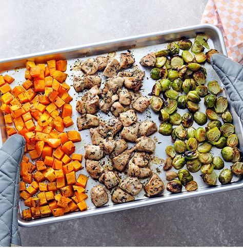 Sheet Pan Chicken with Squash and Brussels Sprouts Chicken With Squash, Chicken Brussel Sprouts, Chicken Squash, Easy Fall Dinners, Chicken And Butternut Squash, Sheet Pan Chicken, Recipe Sheets, Roasted Chicken Breast, Dairy Free Eggs