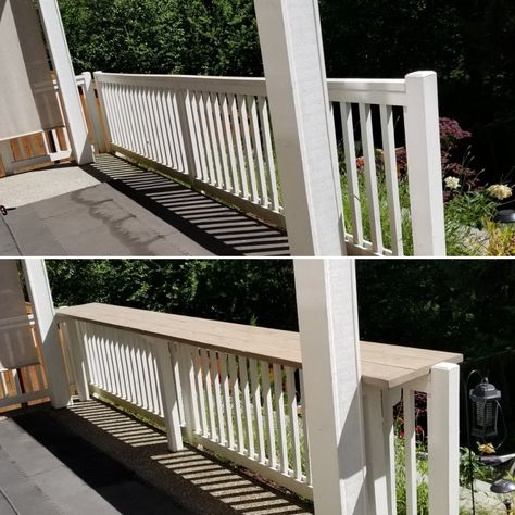 Deck Railing Countertop, Deck With Bench Seating Railings, Porch Railing Bar Top, Patio Railing Bar Top, Deck Railing Bench Built Ins, Patio Railing Bar, Deck Railing Bar Top, Railing Bar Top, Deck Rail Bar