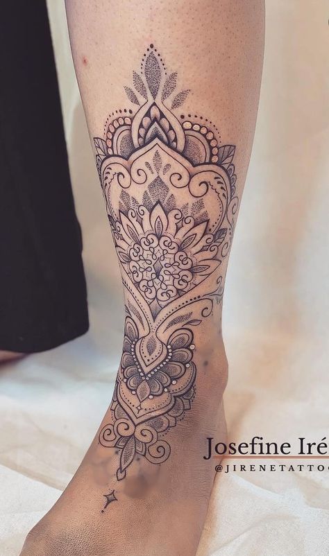 Lower Leg Mandala Tattoos Women, Mandala Tattoo Leg Sleeve, Mandala Tattoo Leg, Calf Tattoos For Women, Mandela Tattoo, Laura Jade Stone, Arm Tats, Boho Tattoos, Tattoo Arm