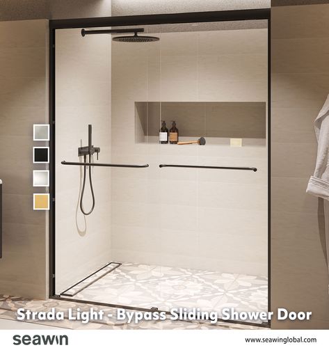 Strada Light - Bypass Sliding Shower Door Sliding Glass Shower Door, Bypass Sliding Shower Doors, Sliding Shower Doors, Shower Glass Door, Bypass Shower Door, Shower Sliding Glass Door, Frameless Sliding Shower Doors, Sliding Shower Door, Stylish Bathroom