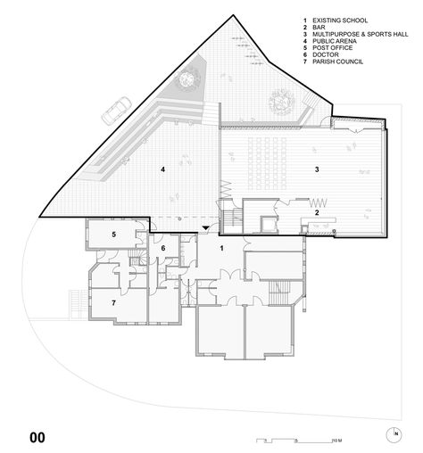 Gallery of Community Hall Lungiarü / SIRS - 17 Hall Architecture, Community Hall, Community Halls, Public Building, Ground Floor Plan, Cultural Center, Building Plans, Community Building, Ground Floor