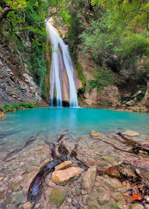 Waterfall in Neda River Messinia, Greece stock photo Amazing Waterfall, Ancient Olympia, Romantic Nature, Mediterranean Landscaping, Archaeological Site, Nature Aesthetic, Greece Travel, Wonderful Places, Where To Go