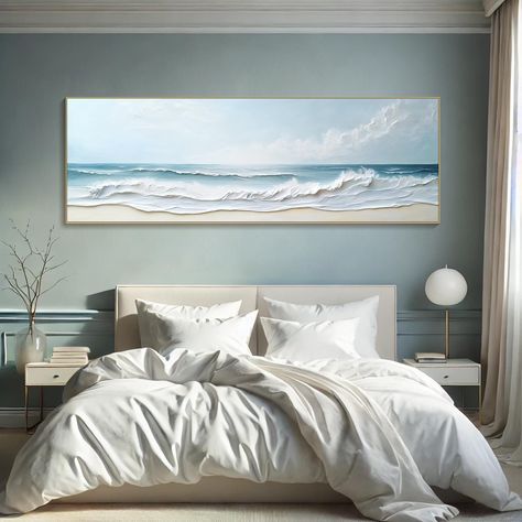 Modern Coastal Art, Horizontal Art, Ocean Wave Painting, Ocean Waves Art, Art Horizontal, Horizontal Painting, Panoramic Wall Art, Seascape Canvas, Beach House Art