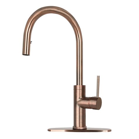 One-Handle Pull-Down Kitchen Faucet with Deck Plate - Bed Bath & Beyond - 35370259 Copper Kitchen Faucets, Brass Kitchen Sink, Copper Faucet, Bronze Pulls, Cleaning Faucets, Pull Out Kitchen Faucet, 4 Number, Single Handle Kitchen Faucet, Brass Kitchen