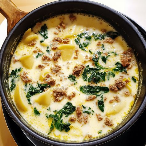 Enjoy a hearty Zuppa Toscana recipe with creamy potatoes, savory sausage, and fresh kale. Perfect for any occasion! Zuppa Toscano, Tasteful Recipes, Olive Garden Zuppa Toscana, Creamy Potatoes, Zuppa Toscana Soup, Crockpot Soup, Crockpot Soup Recipes, Kitchen Smells, Creamy Potato