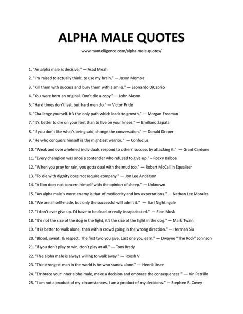 Downloadable and Printable List Quotes For Alpha Male, Alpha Male Captions, Alpha Men Quotes, Alpha Quotes Men, Male Ego Quotes, Alpha Male Quotes, Male Quotes, Alpha Male Traits, Alpha Quote