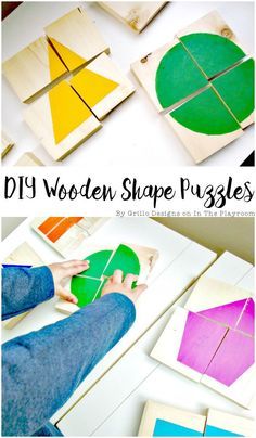 How to make your own DIY Wooden shapes puzzles. These are pretty simple, and so cute and fun! A great way to work on learning shapes with toddlers, and also colours Perlengkapan Bayi Diy, Wooden Shape Puzzle, Diy Toddler Toys, Diy Montessori Toys, Diy Montessori, Montessori Diy, Baby Toys Diy, Montessori Ideas, Learning Shapes