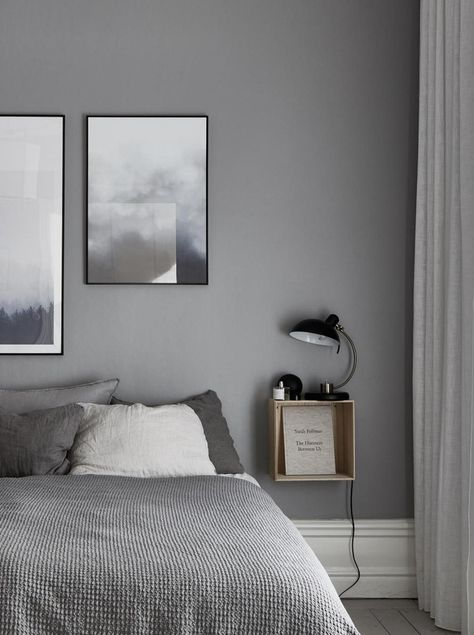 Stylish home in natural colors - via Coco Lapine Design blog Gray Bedroom Walls, Small Bedroom Interior, Gray Walls, Minimalist Bedroom Design, Bedroom Orange, Table For Small Space, Gray Bedroom, Simple Bedroom, Bedroom Night Stands