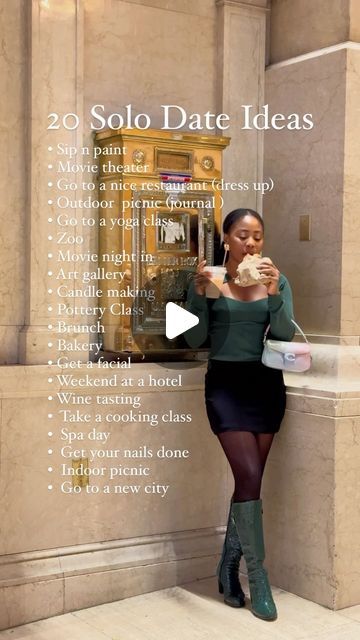 Adeola  Adeosun | NYC & Paris Luxury Lifestyle Creator on Instagram: "Enjoy your own company, take that solo date. 

Outfit - @revolve #revolveme 

#solodate #solodateideas #herlifestyle #innerkid #girlmath" Pottery Class Outfit, Solo Date Outfit, Lifestyle Creator, Enjoy Your Own Company, Solo Date, Indoor Picnic, Atlanta Restaurants, Movie Date, Things To Do In Nyc