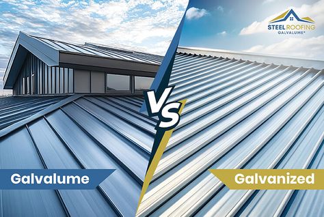 Galvalume vs. Galvanized metal roofing Silver Metal Roof, Metal Roof Houses Color Combos, Metal Roof Coating, Galvanized Metal Roof, Metal Roof Houses, Metal Roof Colors, Roof Coating, Steel Roofing, Roof Colors