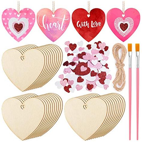 Wooden Hearts Crafts Ideas For Kids, Wooden Heart Ornaments, Small Wood Heart Crafts, Wooden Heart Painting Ideas, Wood Heart Crafts, Heart-shaped Beads For Crafting, Wooden Hearts Crafts Ideas Valentines, Wooden Hearts Crafts, Wooden Heart Valentine Craft