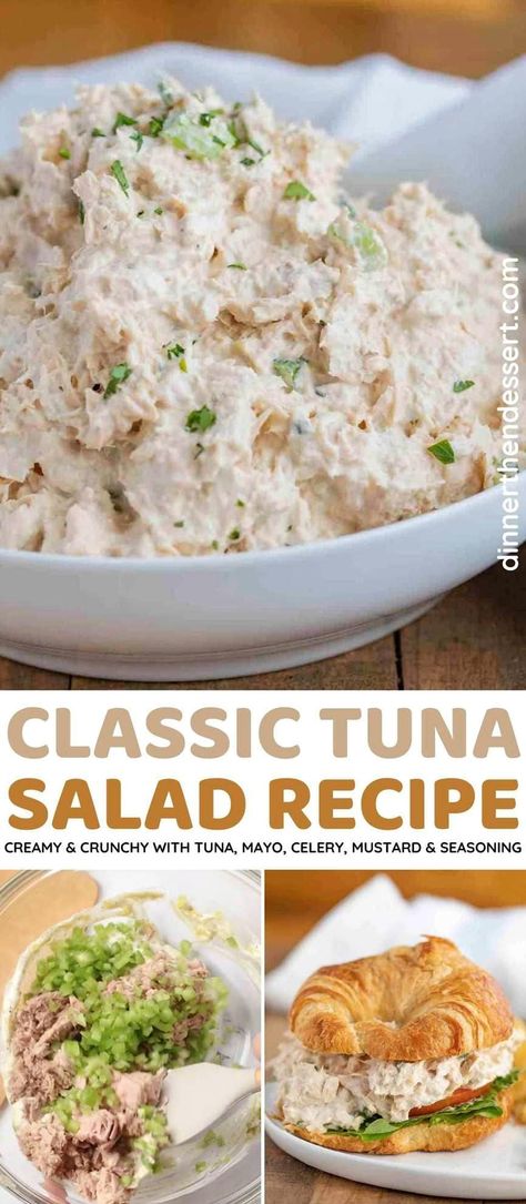 Experience the delightful blend of creamy and crunchy textures with this Classic Tuna Salad. Made with fresh tuna, creamy mayo, crisp celery, tangy mustard, and a touch of seasoning, it's a quick and tasty way to enjoy more seafood in your lunch routine. Classic Tuna Salad Recipe, Tuna Fish Salad, Classic Tuna Salad, Tuna Mayo, Salad Inspiration, Fresh Tuna, Tuna Salad Recipe, Quick Healthy Meals, Tuna Salad