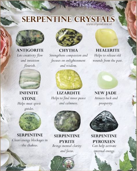 Serpentine Stone Meaning, Wicca Recipes, Serpentine Crystal, Crystal Healing Chart, Serpentine Stone, Magic Stones, Orgone Energy, Crystals Healing Properties, Spiritual Crystals