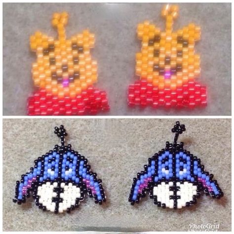 Pony Bead Animals, Pony Bead Projects, Winnie The Pooh Eeyore, Pony Bead Crafts, Diy Seed Bead Earrings, Seed Bead Crafts, Art Perle, Beaded Earrings Native, Beaded Earrings Tutorials