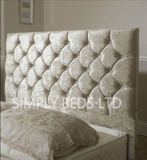 Divan Beds, Velvet Headboard, Stuff For Sale, Bed Headboard, Divan Bed, Padded Headboard, Crystal Buttons, Dust Mites, Crushed Velvet