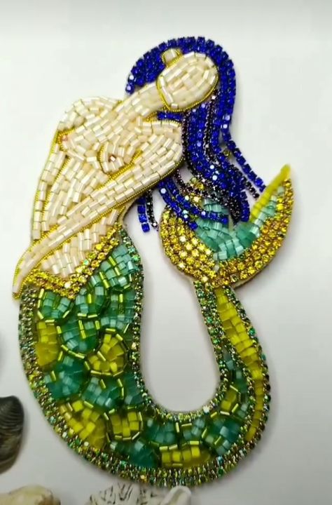 Brooches Diy, Beach Christmas Ornaments, Simple Hand Embroidery, Beaded Dresses, Beaded Mermaid, Simple Hand Embroidery Patterns, Hand Beaded Embroidery, Diy Bead Embroidery, Swan Princess