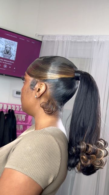 Barb Ponytail, Layered Barbie Ponytail, Barbie Ponytail With Highlights, Peekaboo Barbie Ponytail, Ponytail With Bumped Ends, Brown Barbie Ponytail, Ponytail With Curls At The End, Barbie Ponytail With Color, Low Barbie Ponytail