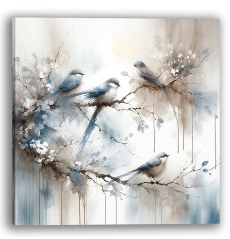 Gold Art Painting, Oil Painting Nature, Watercolor Birds, Square Wall Art, China Painting, Blue Wall Art, Watercolor Bird, Watercolor Animals, Birds Painting