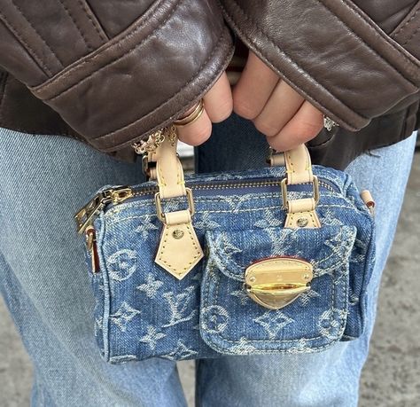 Lv Denim Bag, Louis Vuitton Denim Bag, Statement Fashion Pieces, Louis Vuitton Denim, Vintage Designer Bags, Luxury Bags Collection, Girly Bags, Vintage Pearl, Pretty Bags