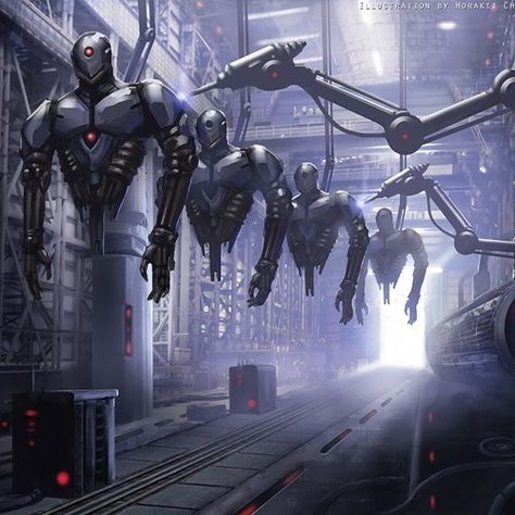 Futuristic Concept Art, Robot Factory, Cyberpunk Rpg, Arte Robot, Cyberpunk City, Futuristic Art, Science Fiction Art, Robots Concept, Robot Concept Art