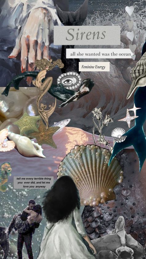 Siren Moodboard Aesthetic, Siren Instagram Feed, Siren Collage, Siren Background, Siren Aesthetic Wallpaper, Siren Moodboard, Mermaid Aesthetic Sirens, Mermaid Moodboard, Sea Moodboard