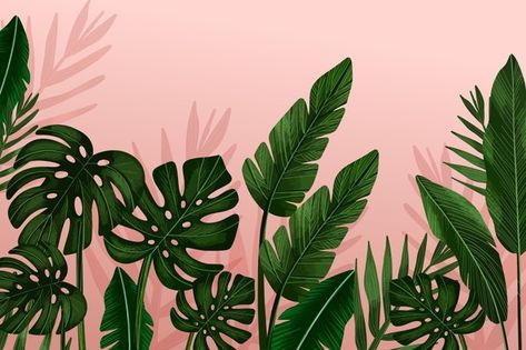 Tropical Mural, Mural Tropical, Wallpaper Free, Mural Wallpaper, Graphic Resources, Mural, Green, Pink