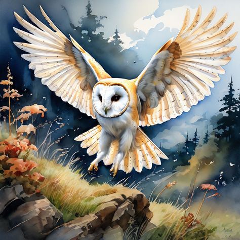 a barn owl. Owl Artwork Illustrations, Barn Owl Tattoo, Barn Owl Art, Bird Watercolor Art, Vintage Art Paintings, Nocturnal Birds, Owl Artwork, Bird Watercolor, Owl Illustration