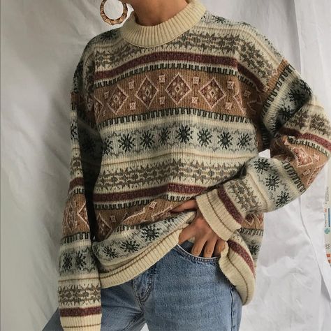 Collared Sweater Outfit, Bea Core, Vintage Sweater Outfit, Canada Style, Vintage Knit Sweater, Downtown Outfits, Vintage Jumper, Grandpa Sweater, Future Outfit